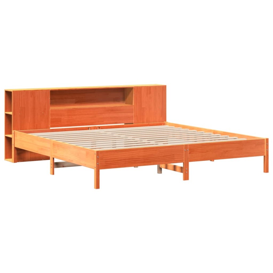Cama con estantería sin colchón madera maciza marrón 200x200