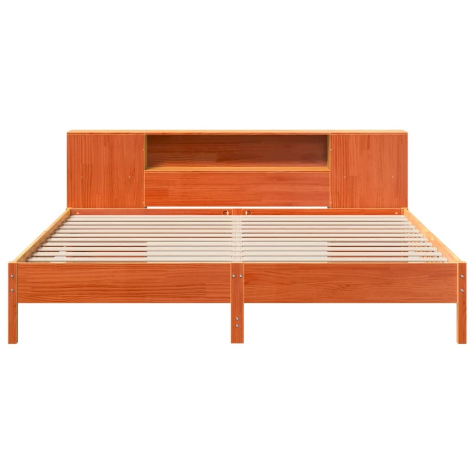 Cama con estantería sin colchón madera maciza marrón 200x200