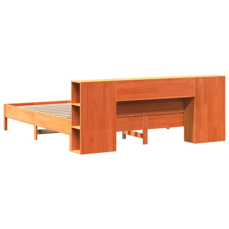 Cama con estantería sin colchón madera maciza marrón 200x200