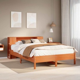 Cama con estantería sin colchón madera maciza marrón