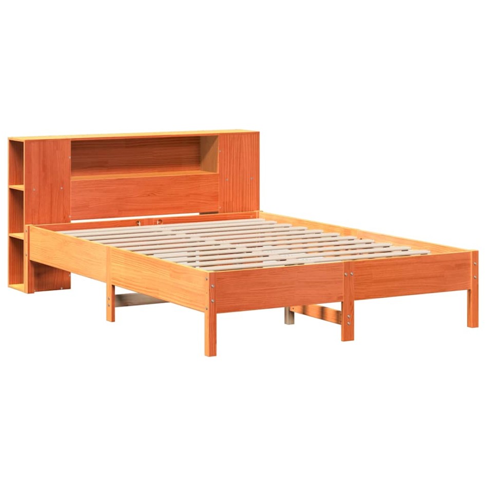 Cama con estantería sin colchón madera maciza marrón
