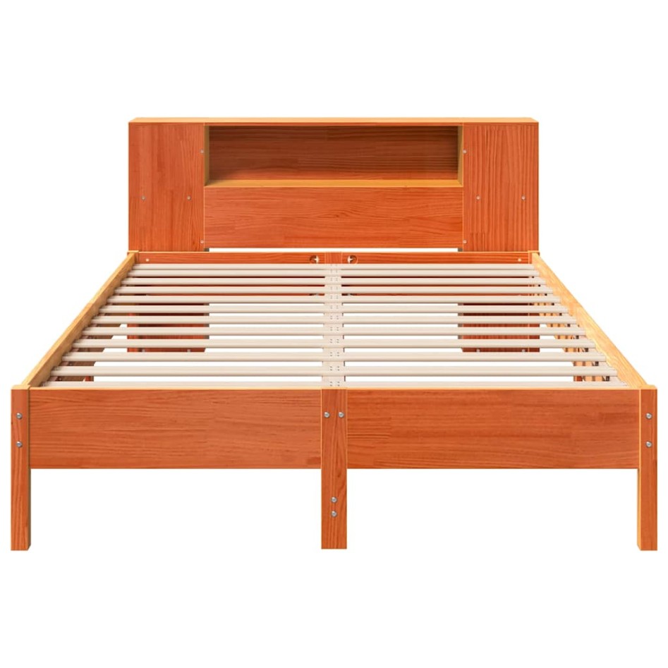 Cama con estantería sin colchón madera maciza marrón