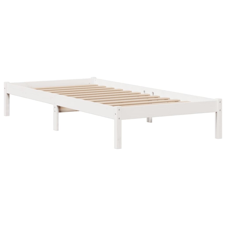 Cama con estantería sin colchón madera maciza blanca 100x200