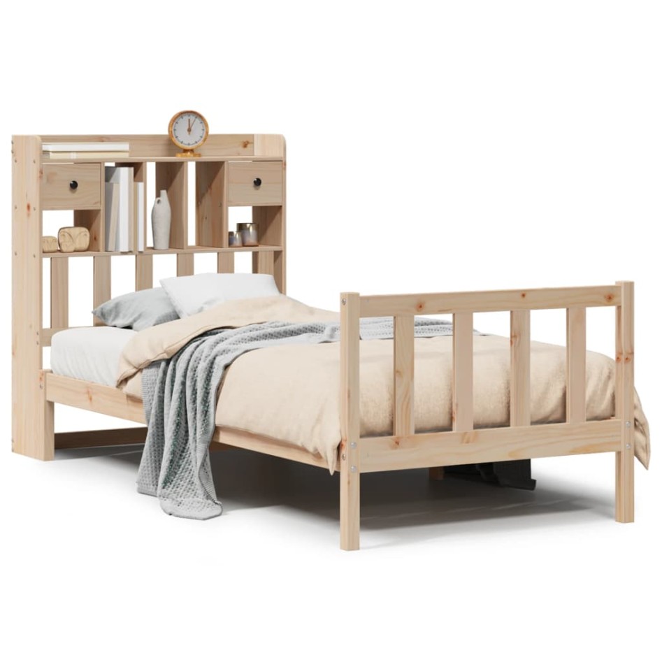Cama con estantería sin colchón madera maciza de pino