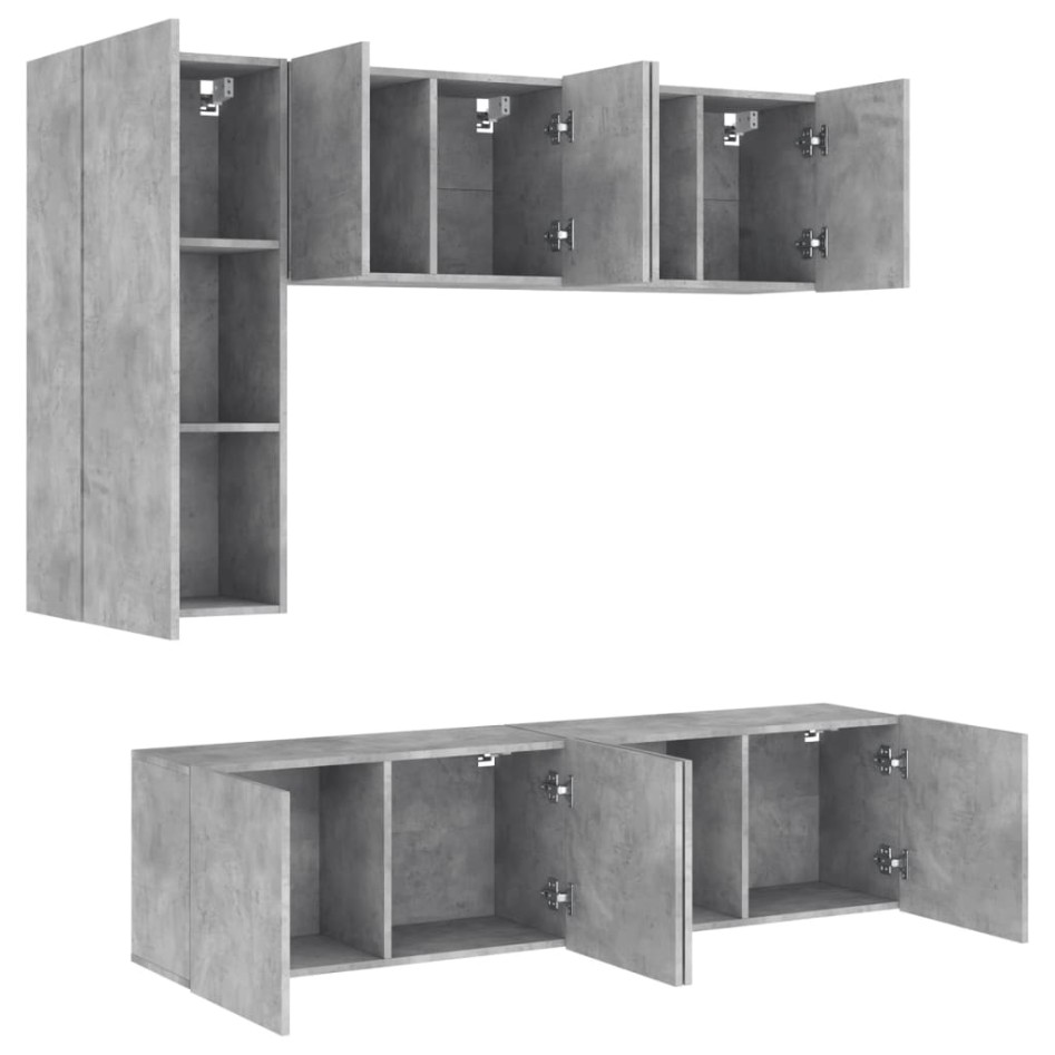 Muebles de TV de pared 5 pzas madera ingeniería gris