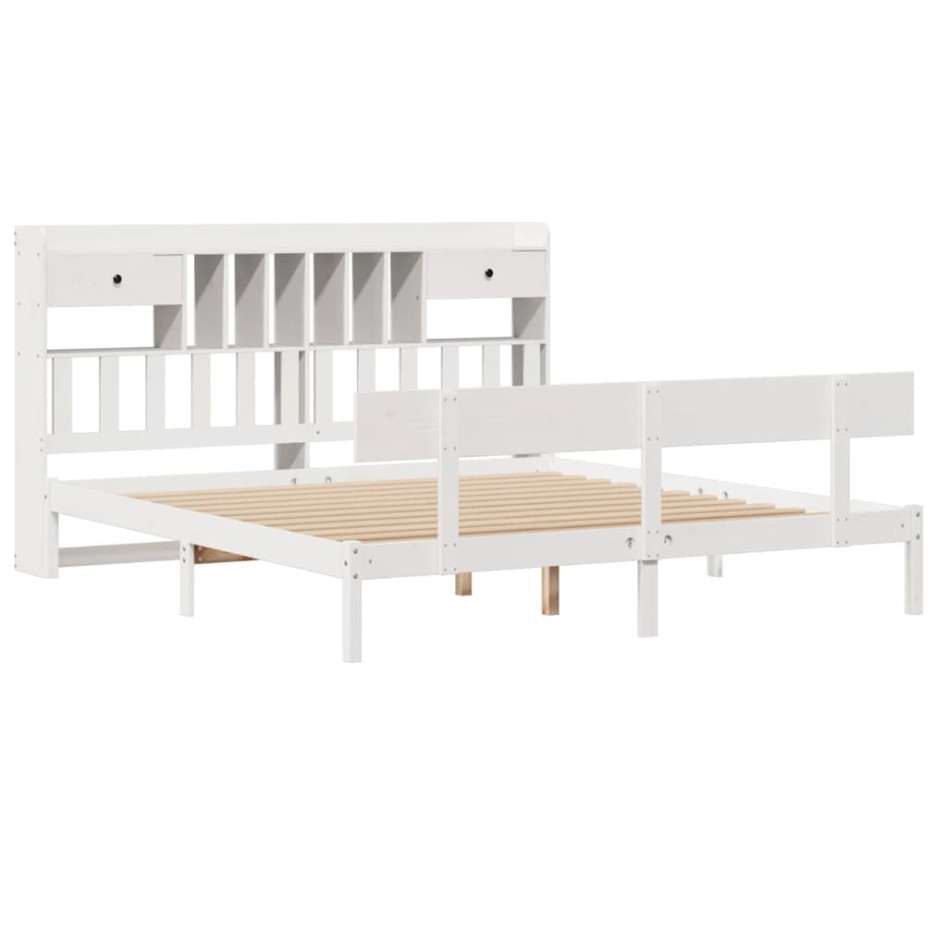 Cama con estantería sin colchón madera maciza blanca 180x200