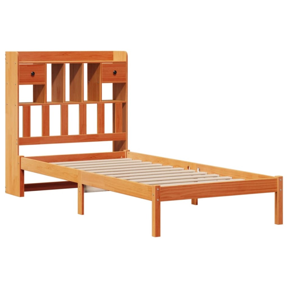 Cama con estantería sin colchón madera maciza marrón 90x190
