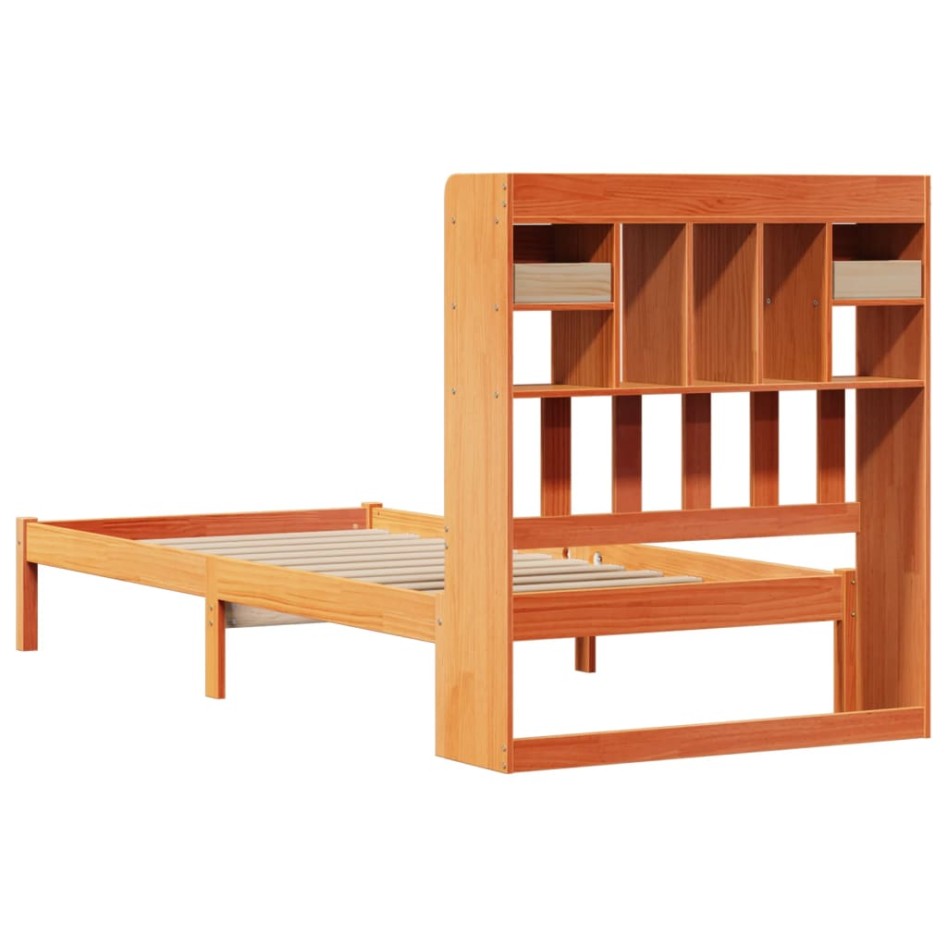 Cama con estantería sin colchón madera maciza marrón 90x190