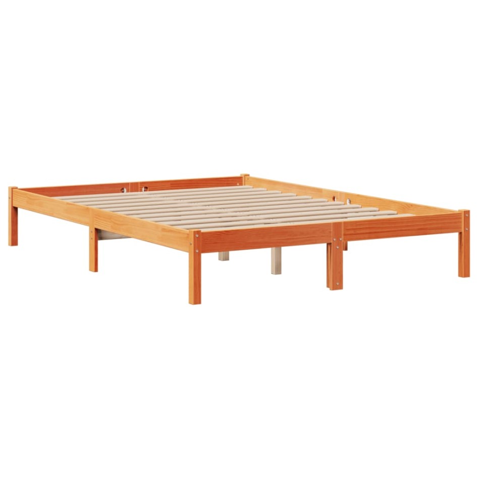 Cama con estantería sin colchón madera maciza marrón 140x190