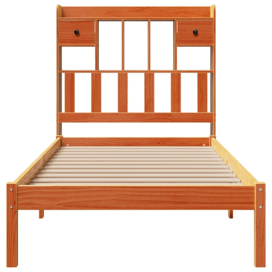 Cama con estantería sin colchón madera maciza marrón 100x200