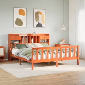 Cama con estantería sin colchón madera maciza marrón