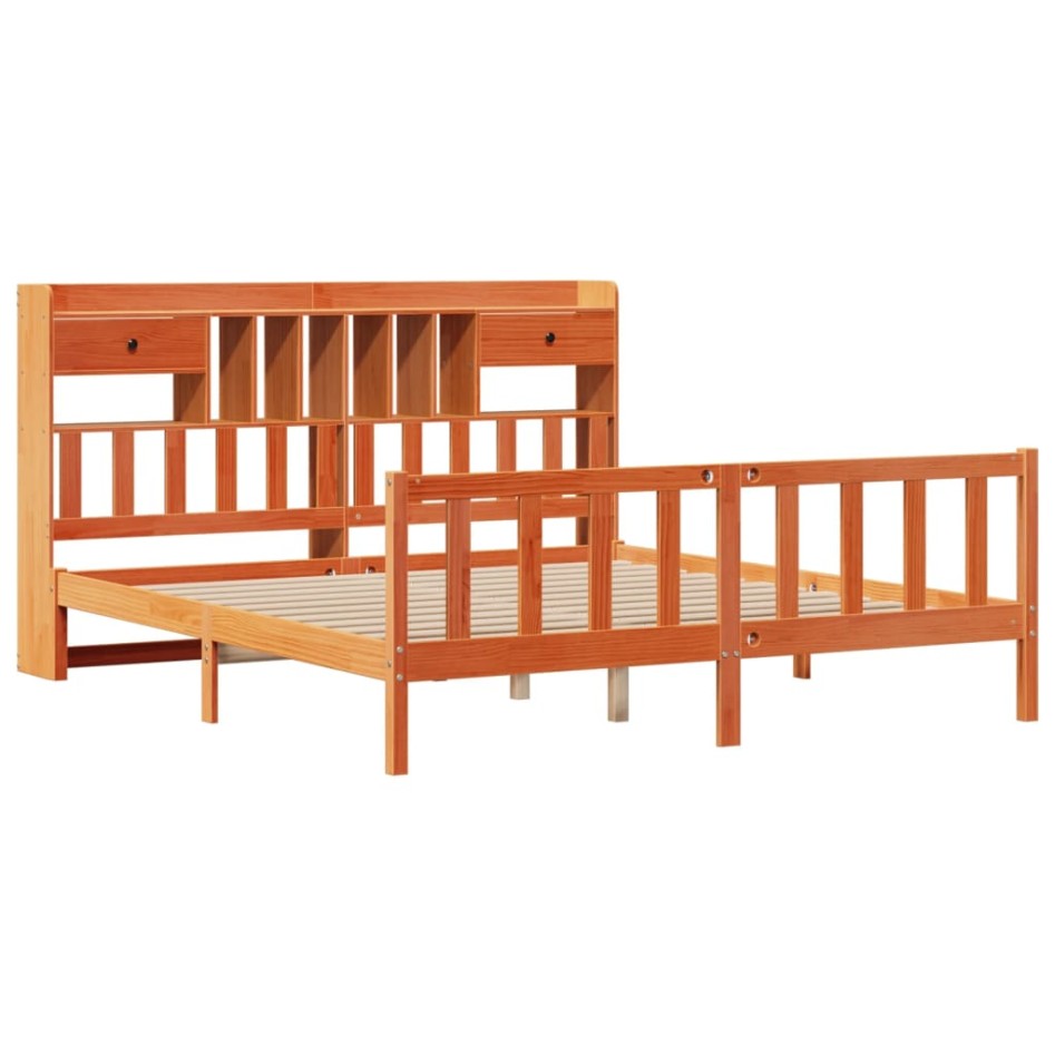 Cama con estantería sin colchón madera maciza marrón