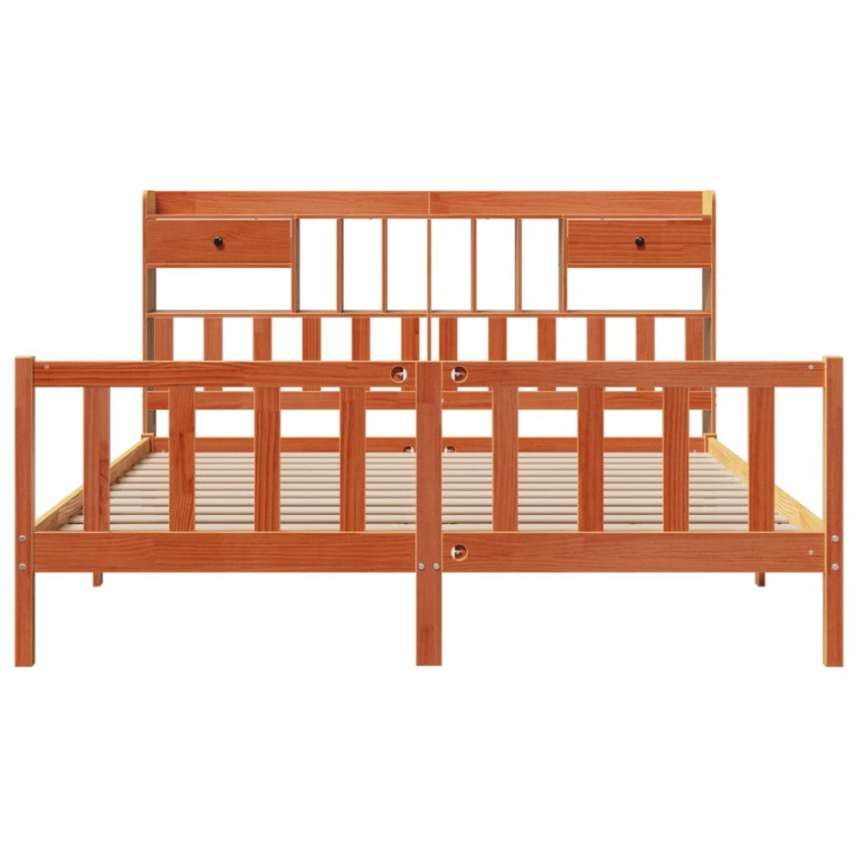 Cama con estantería sin colchón madera maciza marrón