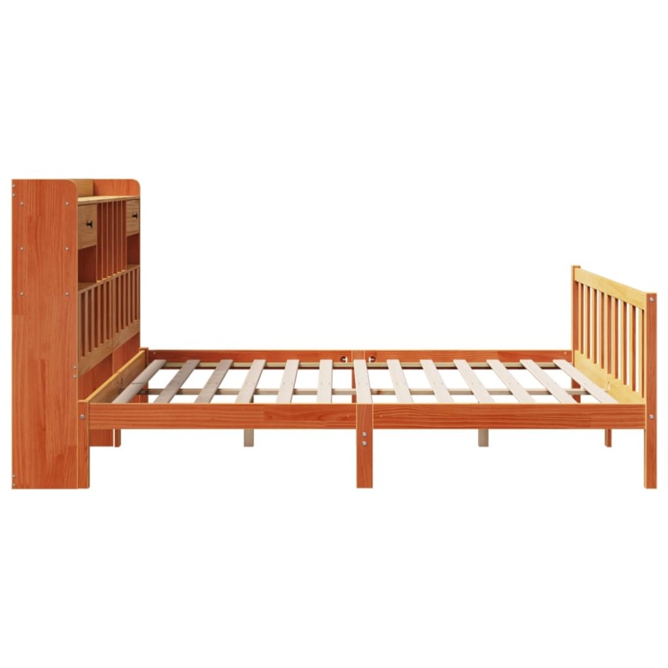 Cama con estantería sin colchón madera maciza marrón