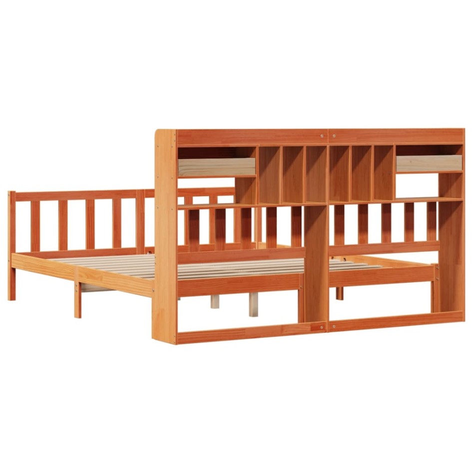 Cama con estantería sin colchón madera maciza marrón
