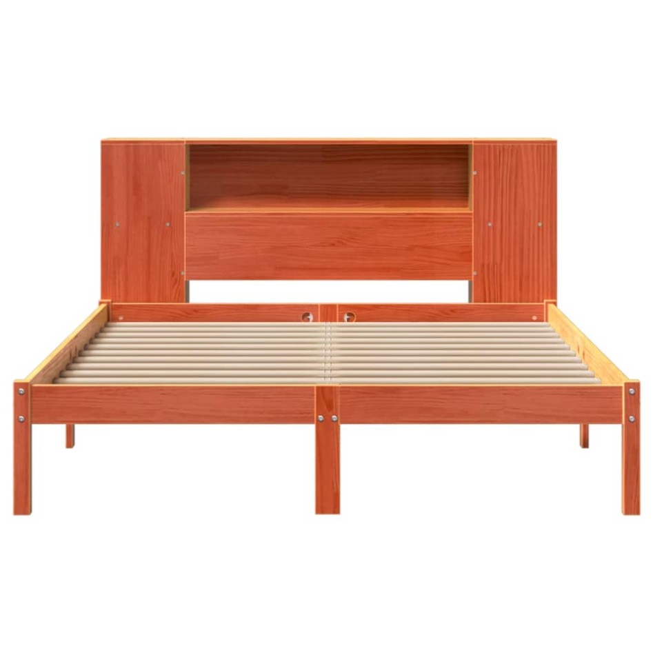 Cama con estantería sin colchón madera maciza marrón 140x190