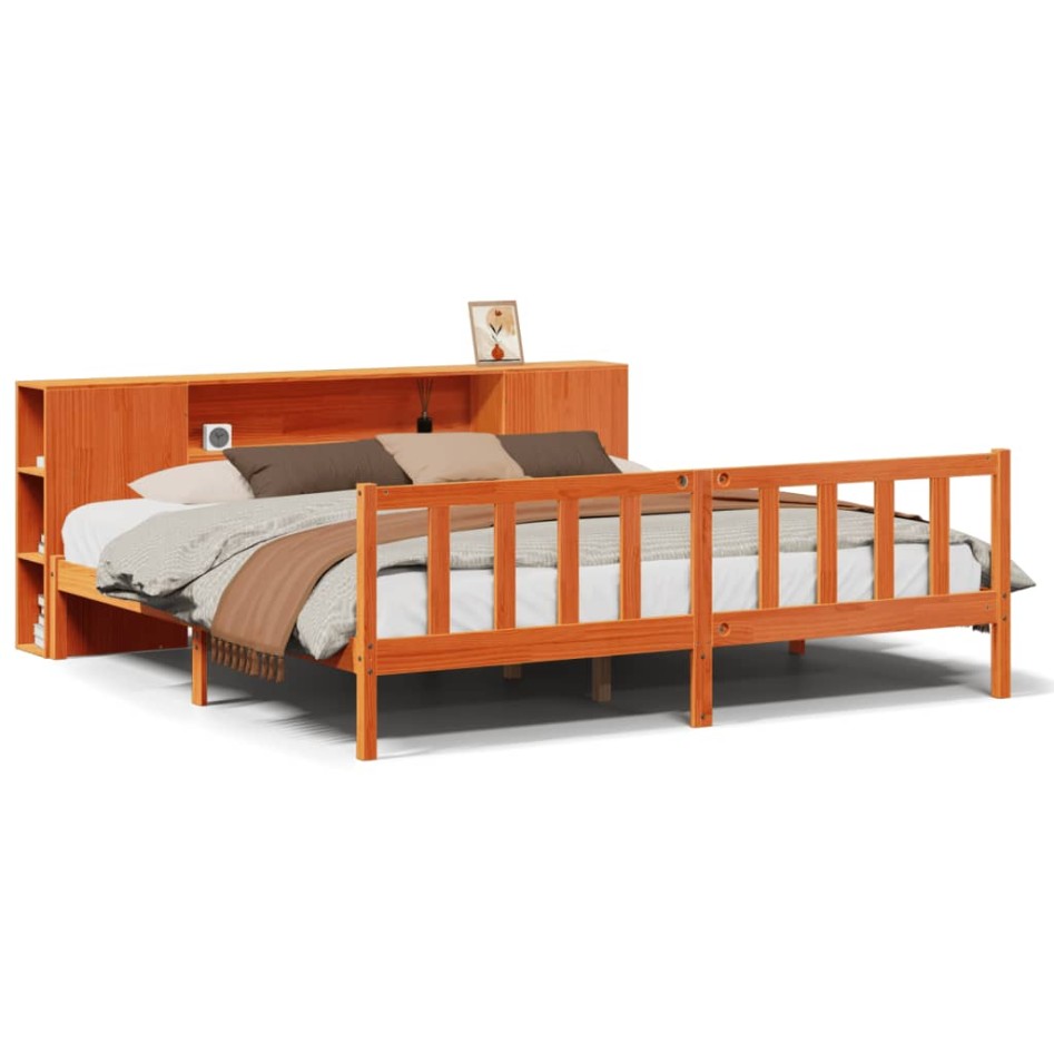 Cama con estantería sin colchón madera maciza marrón 200x200