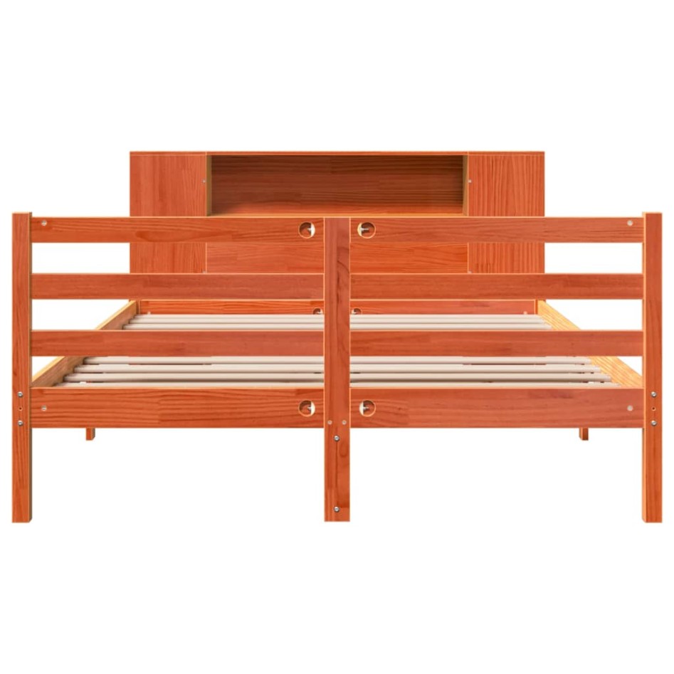 Cama con estantería sin colchón madera maciza marrón 120x190