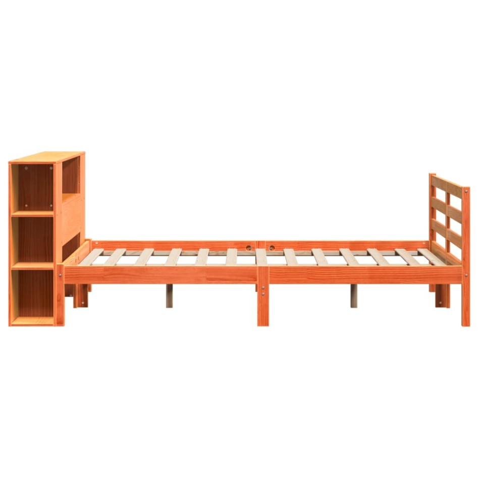 Cama con estantería sin colchón madera maciza marrón 120x190