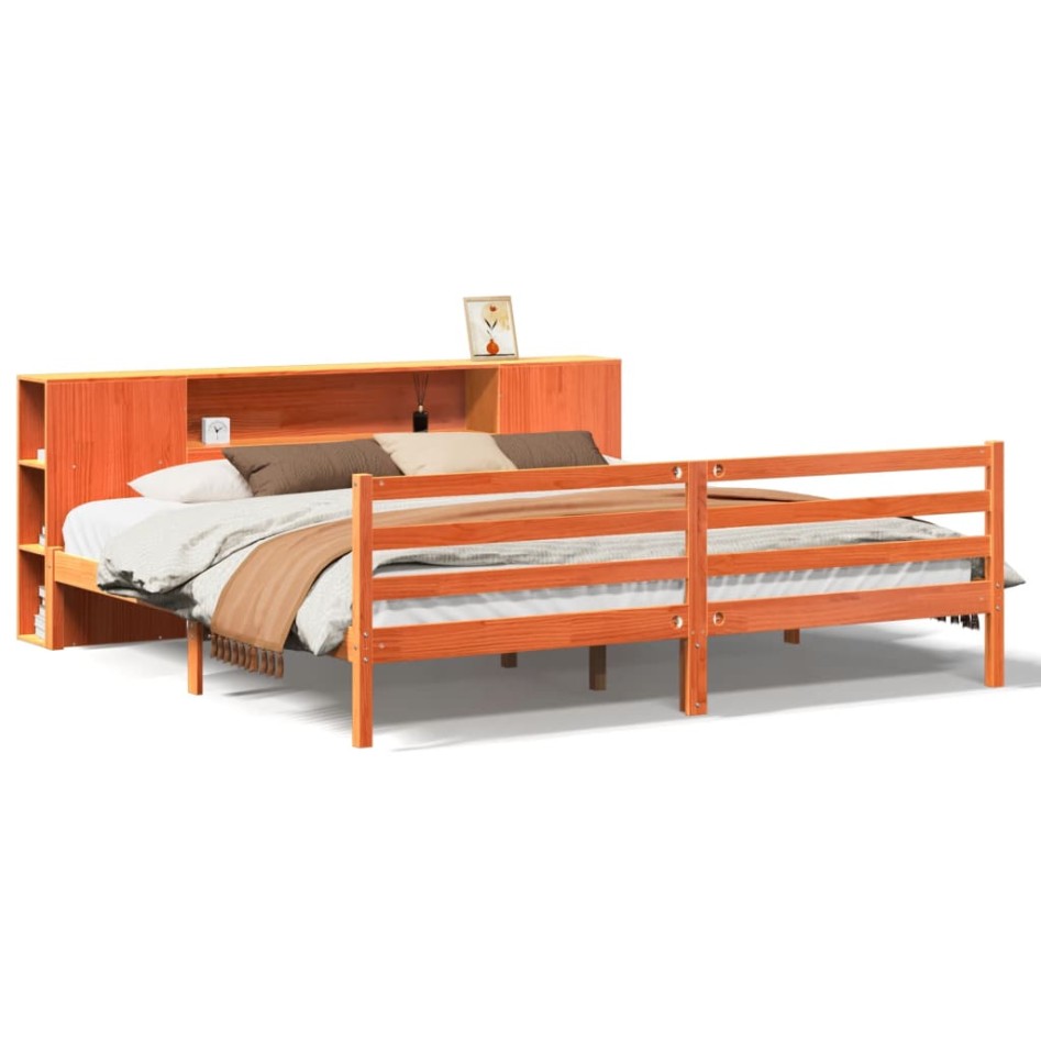Cama con estantería sin colchón madera maciza marrón