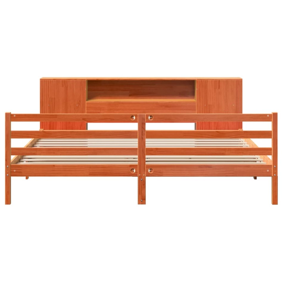 Cama con estantería sin colchón madera maciza marrón