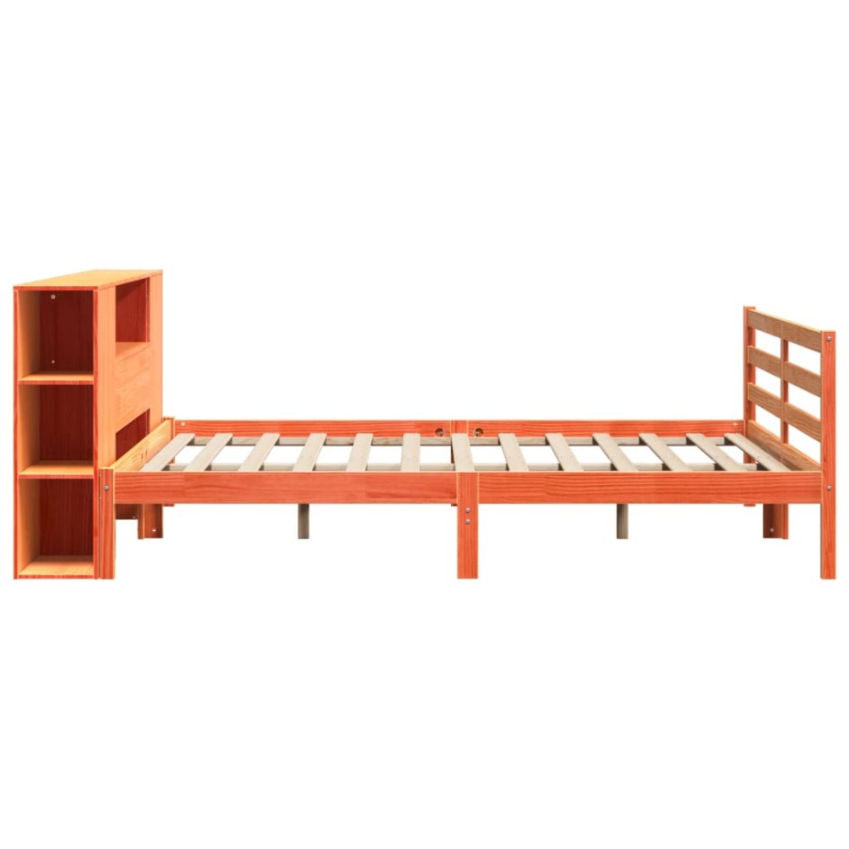Cama con estantería sin colchón madera maciza marrón