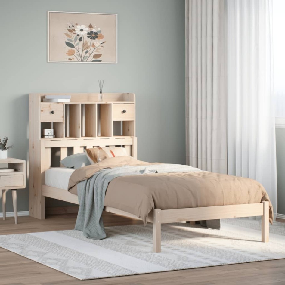 Cama con estantería sin colchón madera maciza de pino 90x190