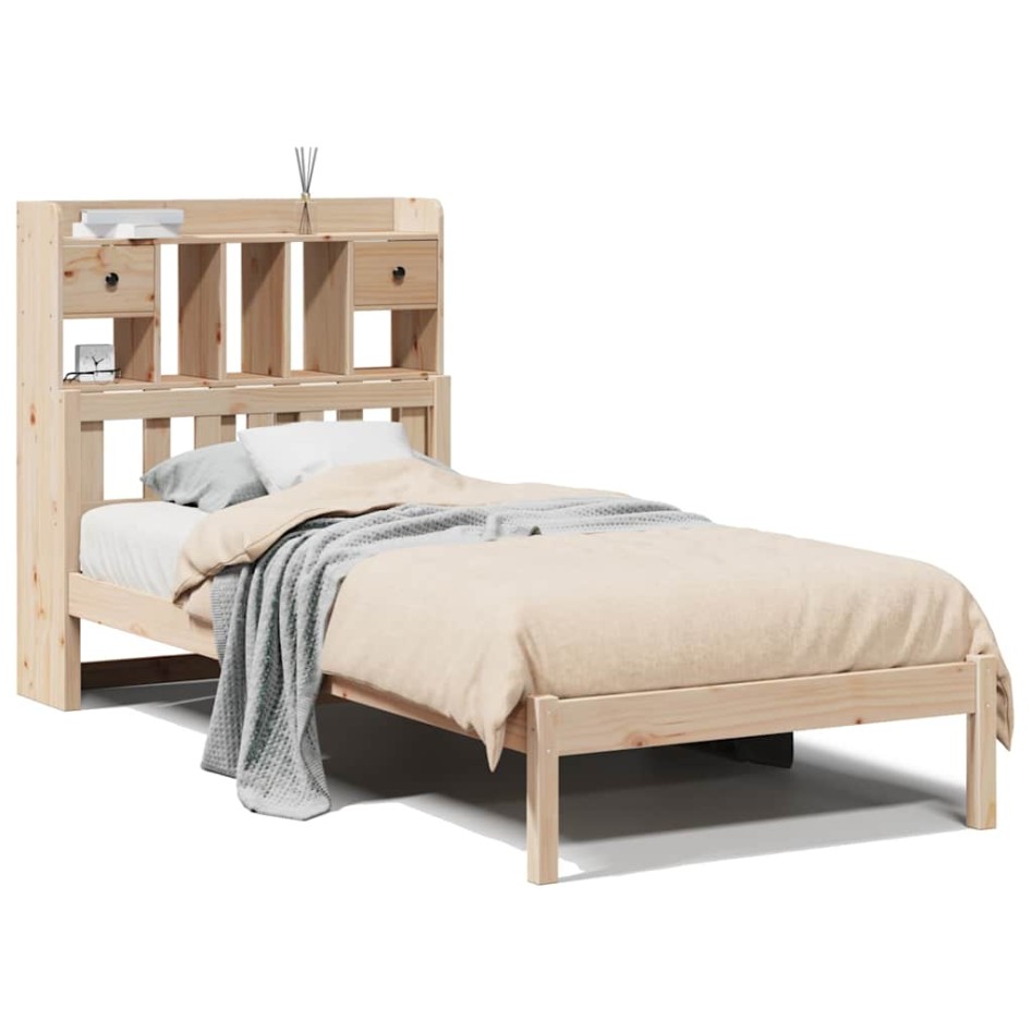 Cama con estantería sin colchón madera maciza de pino 90x190