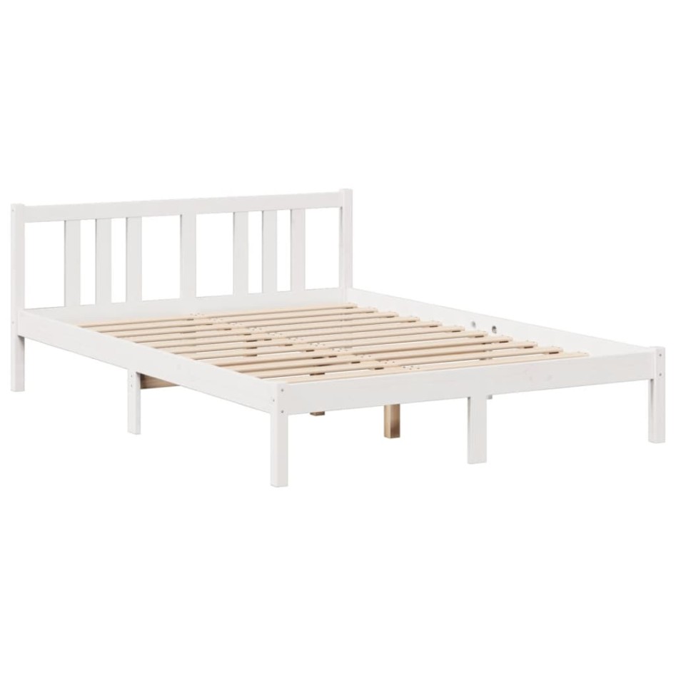 Cama con estantería sin colchón madera maciza blanca 160x200