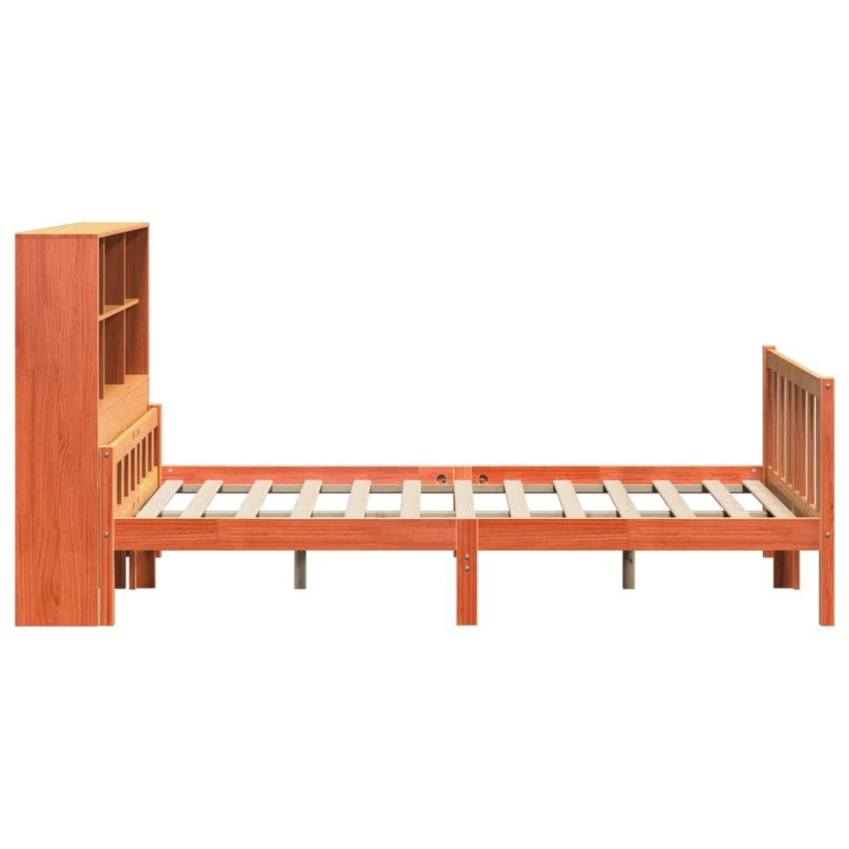 Cama con estantería sin colchón madera maciza marrón 160x200