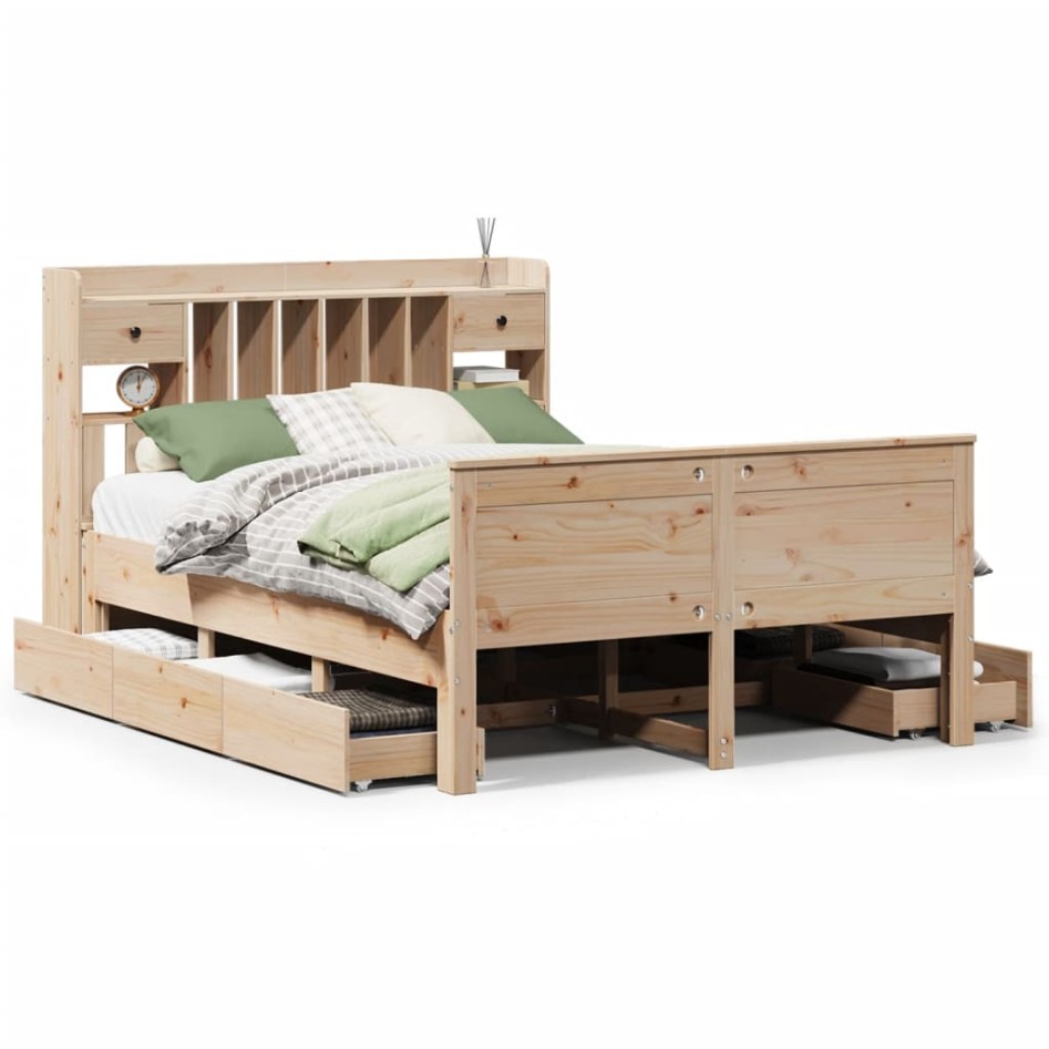 Cama con estantería sin colchón madera maciza de pino