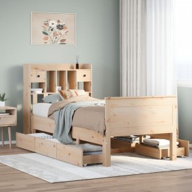 Cama con estantería sin colchón madera maciza de pino 90x200
