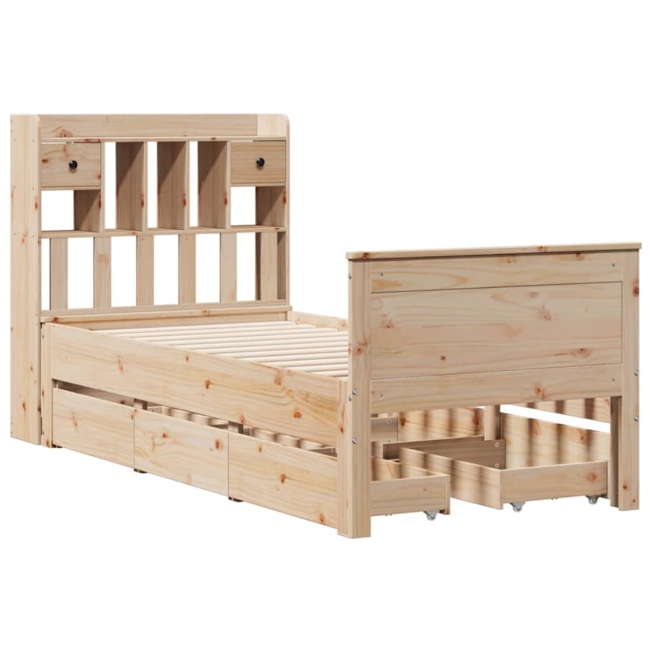 Cama con estantería sin colchón madera maciza de pino 90x200