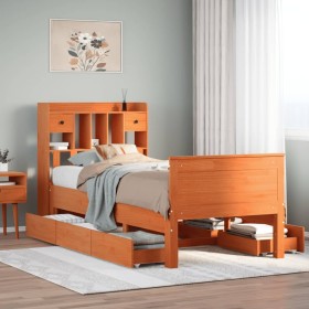 Cama con estantería sin colchón madera maciza marrón 75x190