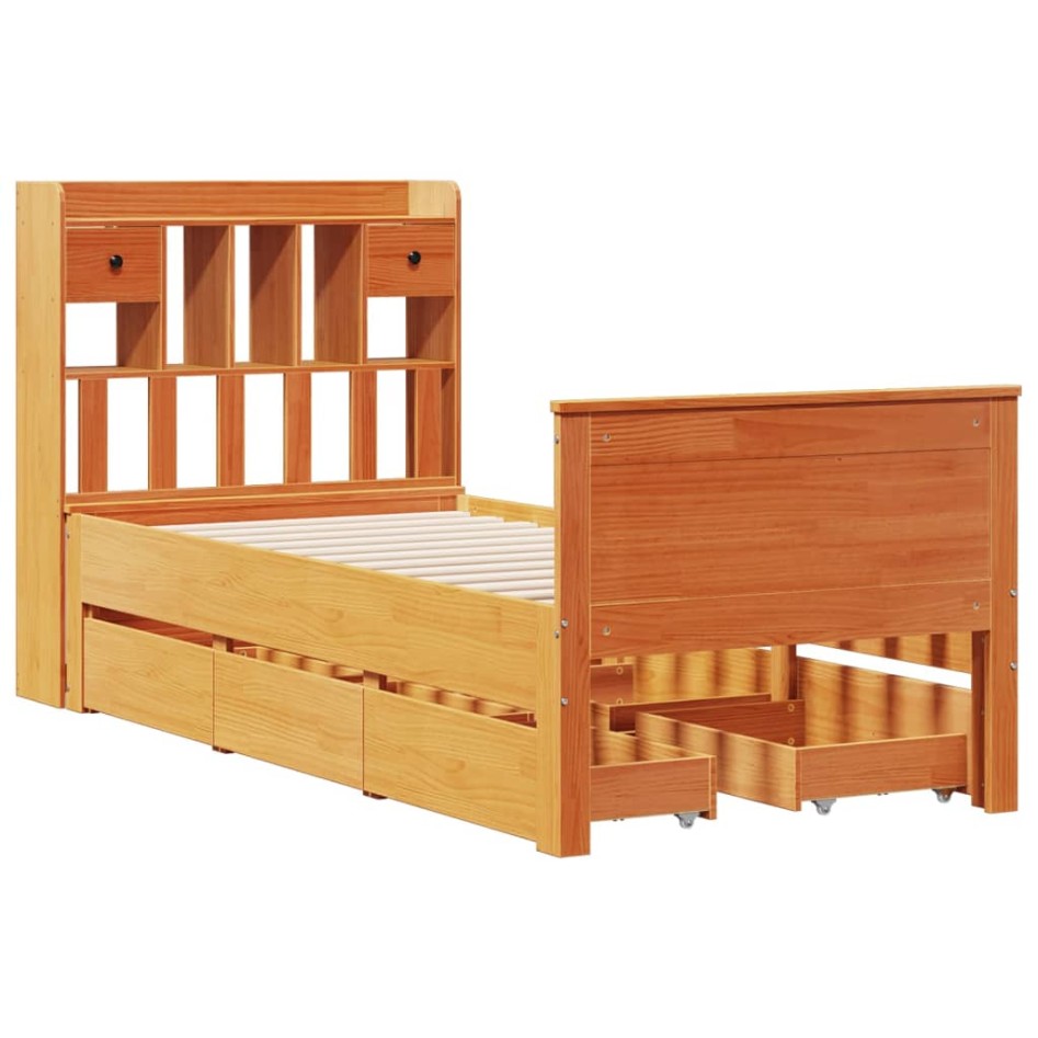Cama con estantería sin colchón madera maciza marrón 75x190