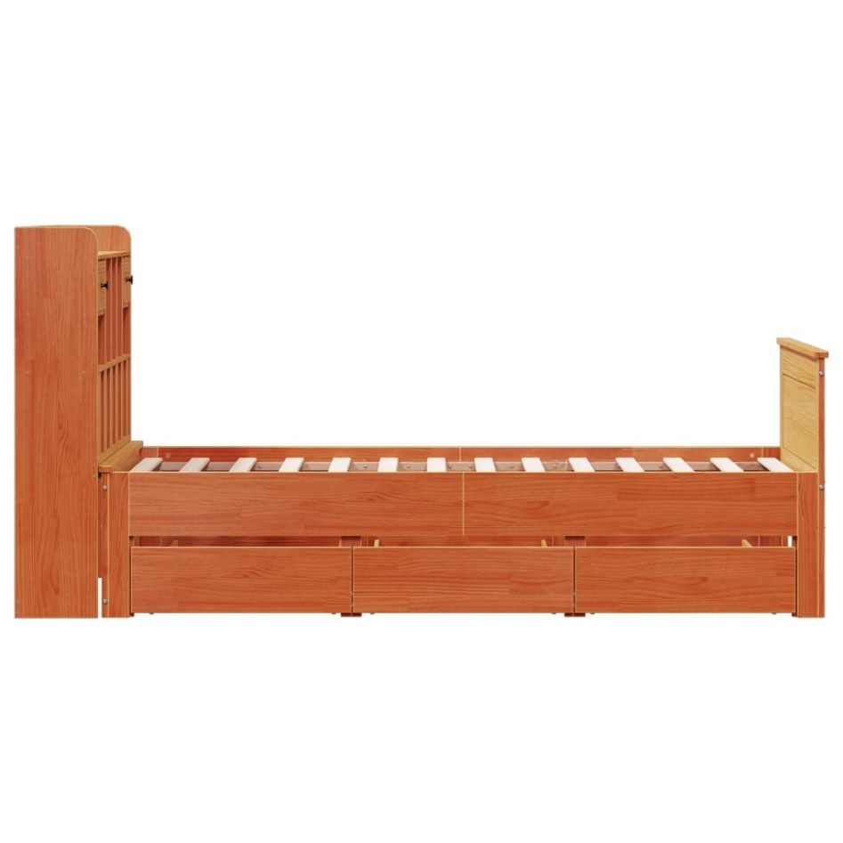 Cama con estantería sin colchón madera maciza marrón 75x190
