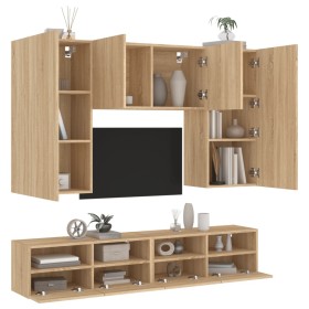 Muebles de TV de pared 5 pzas madera de ingeniería roble