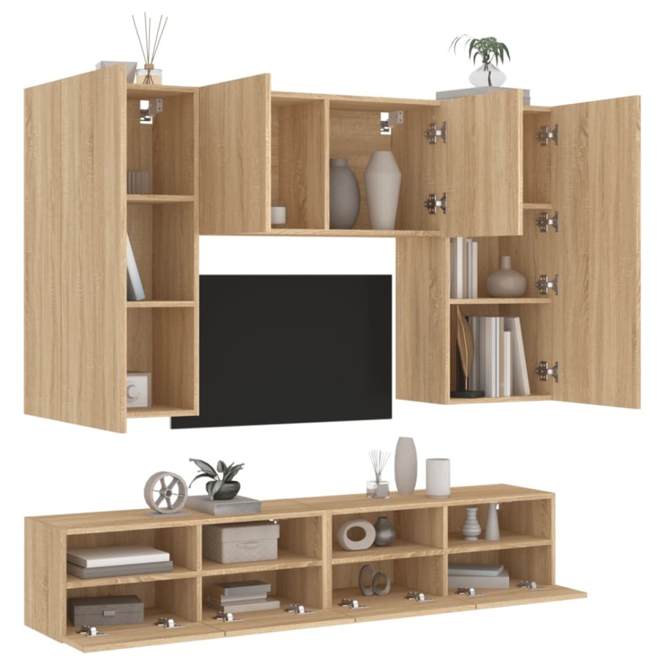 Muebles de TV de pared 5 pzas madera de ingeniería roble