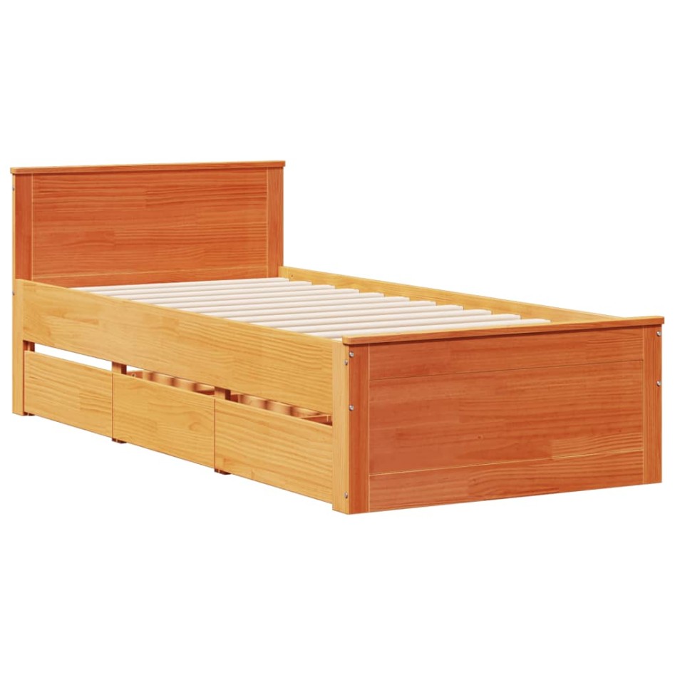 Cama con estantería sin colchón madera maciza marrón 75x190