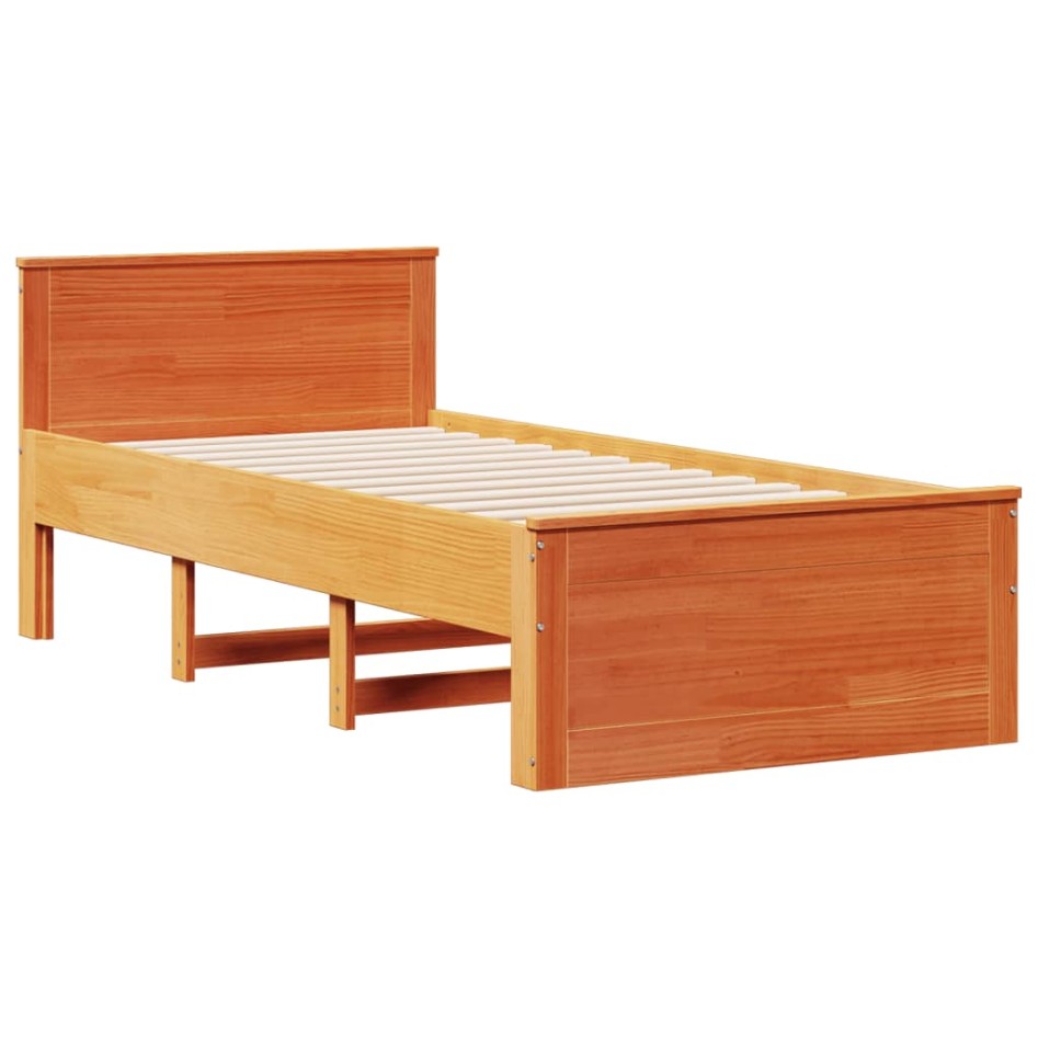 Cama con estantería sin colchón madera maciza marrón 75x190