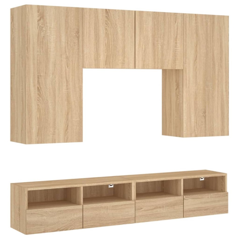 Muebles de TV de pared 5 pzas madera de ingeniería roble