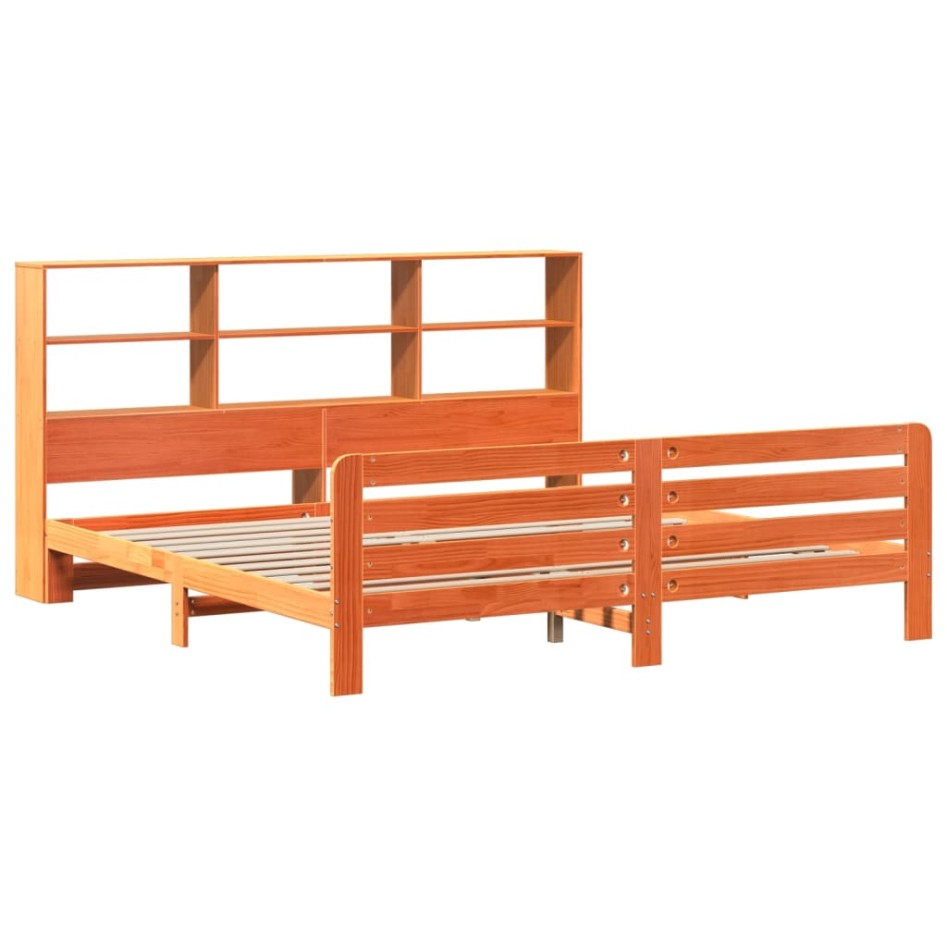 Cama sin colchón madera maciza de pino marrón cera 180x200