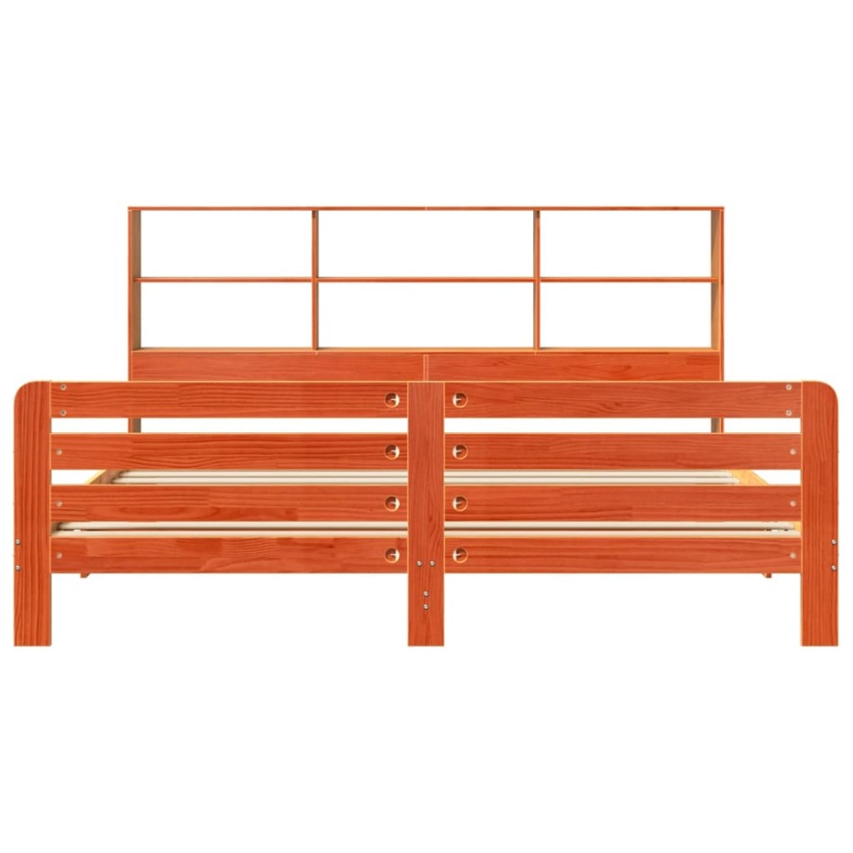 Cama sin colchón madera maciza de pino marrón cera 180x200