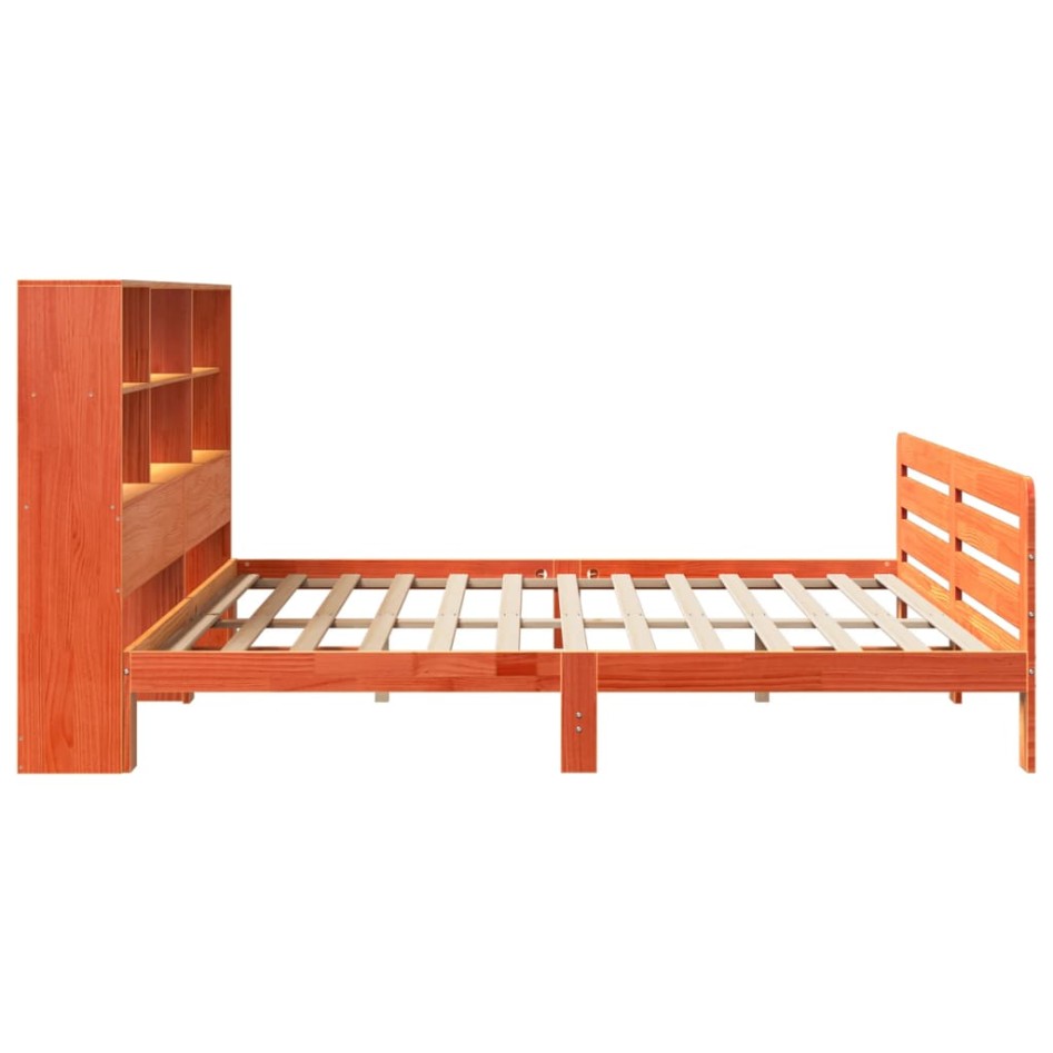 Cama sin colchón madera maciza de pino marrón cera 180x200