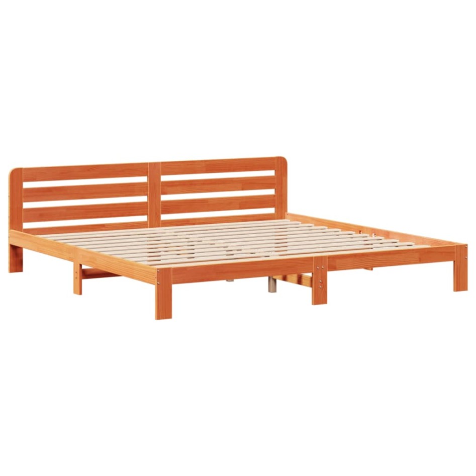 Cama sin colchón madera maciza de pino marrón cera 180x200