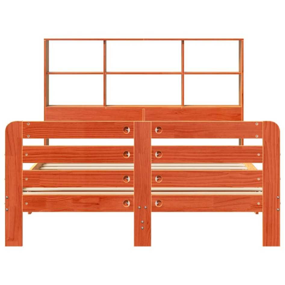 Cama sin colchón madera maciza de pino marrón cera 120x200