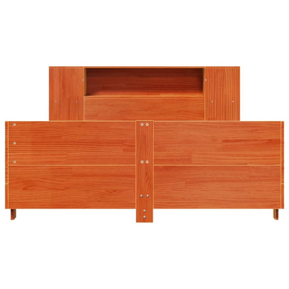 Cama sin colchón madera maciza de pino marrón cera 140x190