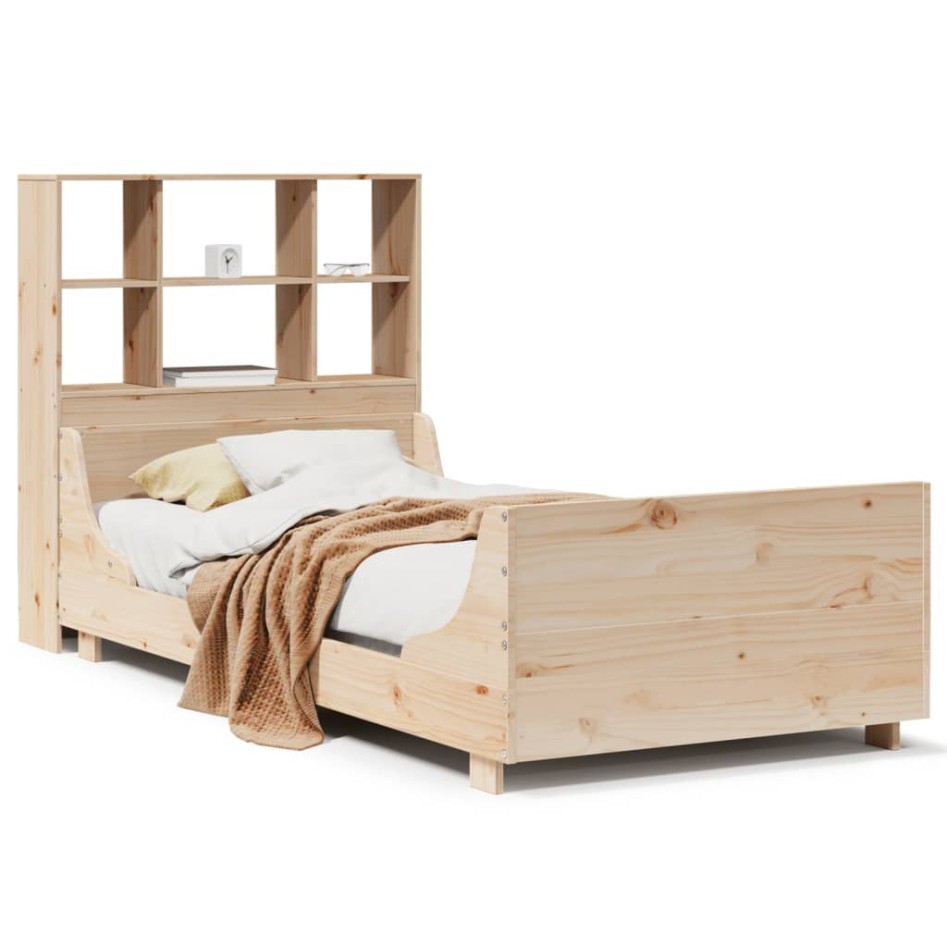 Cama con estantería sin colchón madera maciza 100x200