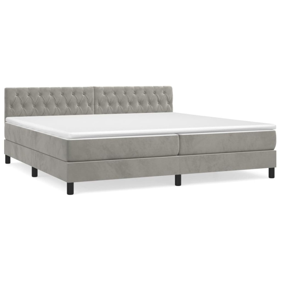 Cama box spring con colchón terciopelo gris claro 200x200