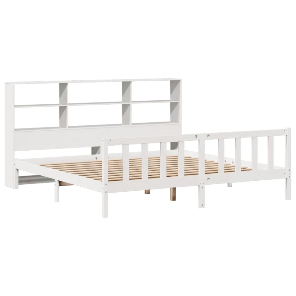 Cama con estantería sin colchón madera maciza blanca 200x200